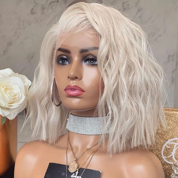 white blonde color wavy synthetic hair short bob lace front wigs for woman babyhair middle part heat resistant fiber daily wigs, Black
white blonde color wavy synthetic hair short bob lace front wigs for woman babyhair middle part heat resistant fiber daily wigs, Black