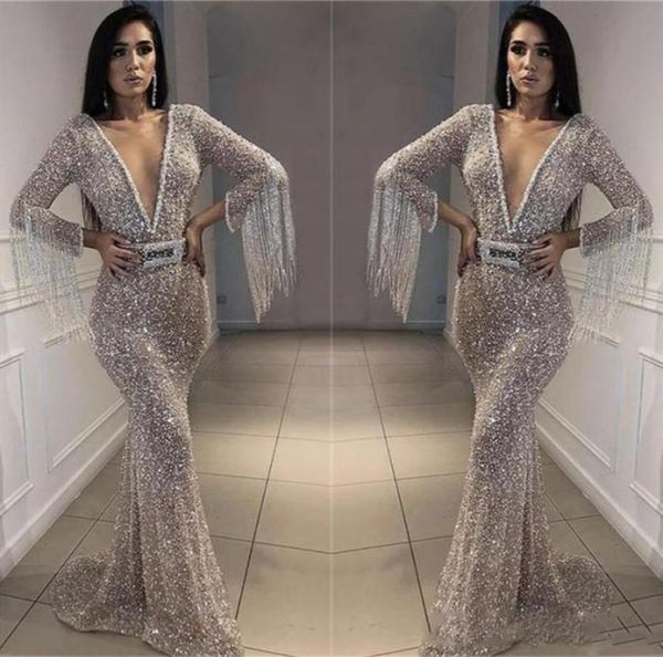 sparkly silver prom dresses bling bling sequined mermaid evening gowns deep v neck long sleeves with tassel arabic formal party dr7302502, Black
sparkly silver prom dresses bling bling sequined mermaid evening gowns deep v neck long sleeves with tassel arabic formal party dr7302502, Black