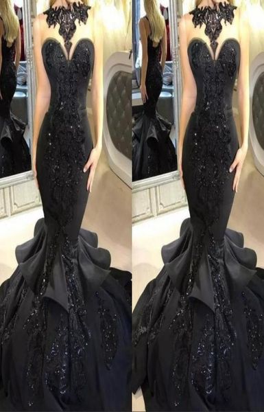 black mermaid prom evening dresses 2019 illusion neck sequins appliqued cascading ruffled court train backless formal party g8010597
black mermaid prom evening dresses 2019 illusion neck sequins appliqued cascading ruffled court train backless formal party g8010597