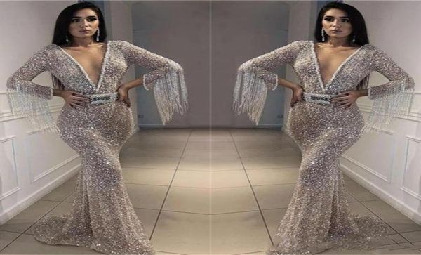 sparkly silver prom dresses bling bling sequined mermaid evening gowns deep v neck long sleeves with tassel arabic formal party dr4483688, Black
sparkly silver prom dresses bling bling sequined mermaid evening gowns deep v neck long sleeves with tassel arabic formal party dr4483688, Black