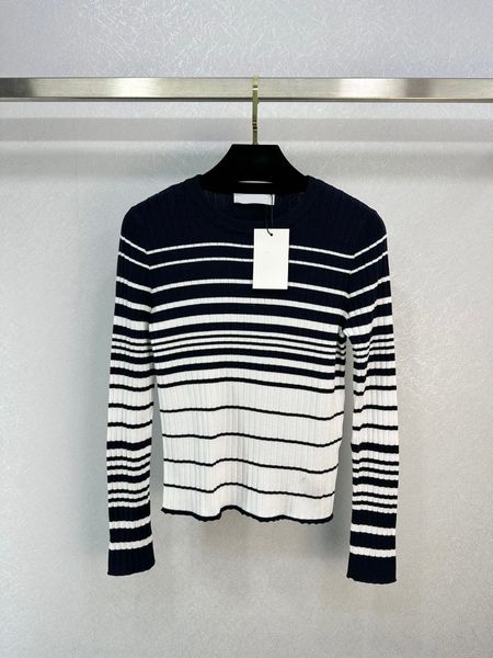 women's knits & tees luxury designer long sleeved knit with contrasting stripes, White
women's knits & tees luxury designer long sleeved knit with contrasting stripes, White