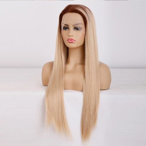 long ombre blonde lace front wigs 13x3transparent silky straight hair synthetic lace wig brown roots for women high temperature, Black
long ombre blonde lace front wigs 13x3transparent silky straight hair synthetic lace wig brown roots for women high temperature, Black