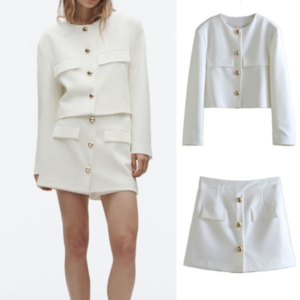 women's two piece pants unizera spring women's clothes gold button decorated short suit jacket high waist straight culottes two-pi, White
women's two piece pants unizera spring women's clothes gold button decorated short suit jacket high waist straight culottes two-pi, White