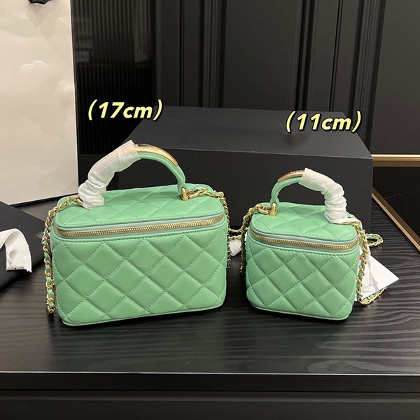 23ss womens green designer lambskin vanity box bags with mirror metal handle totes classic mini card holder gold cosmetic case makeup handba
23ss womens green designer lambskin vanity box bags with mirror metal handle totes classic mini card holder gold cosmetic case makeup handba