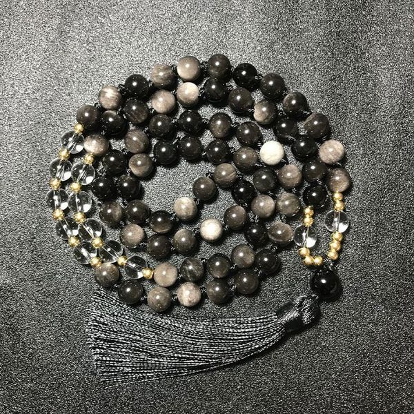 necklaces 8mm obsidian clear quartz beads and knotted necklace meditation yoga blessing jewelry 108 japamala tibetan rosary, Silver
necklaces 8mm obsidian clear quartz beads and knotted necklace meditation yoga blessing jewelry 108 japamala tibetan rosary, Silver
