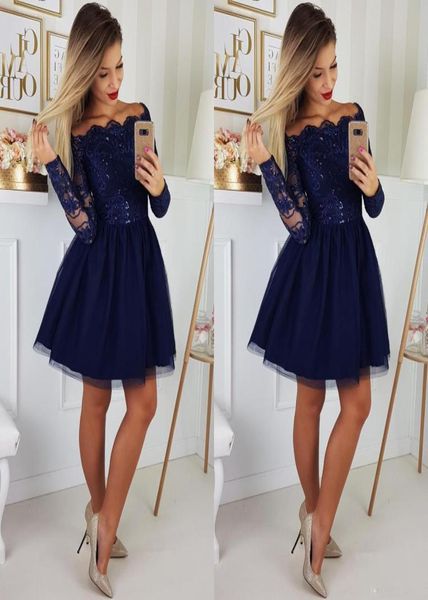 long sleeves navy blue homecoming dresses knee length short party dress lace prom gowns4011621, Blue;pink
long sleeves navy blue homecoming dresses knee length short party dress lace prom gowns4011621, Blue;pink
