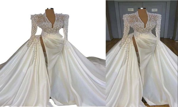 2022 luxury long sleeves mermaid wedding dresses deep v neck illusion pearls crystal high side split arabic satin bridal gown5119868, White
2022 luxury long sleeves mermaid wedding dresses deep v neck illusion pearls crystal high side split arabic satin bridal gown5119868, White