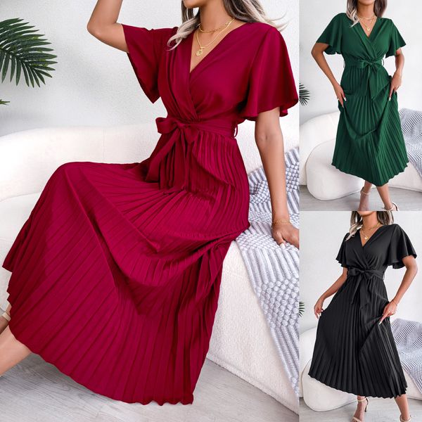 Hot Shot of European and American Spring and Summer Temperament Cross V-neck Large Fold Long Dress Women' Casual Summer Dress Edge Short Sleeve Front Lace Up Flowing, Red
Hot Shot of European and American Spring and Summer Temperament Cross V-neck Large Fold Long Dress Women' Casual Summer Dress Edge Short Sleeve Front Lace Up Flowing, Red