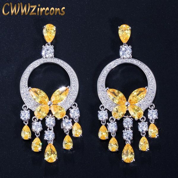 knot cwwzircons quality long big cz stone yellow crystal tassel drop earrings for women fashion statement wedding party jewelry cz034, Silver
knot cwwzircons quality long big cz stone yellow crystal tassel drop earrings for women fashion statement wedding party jewelry cz034, Silver