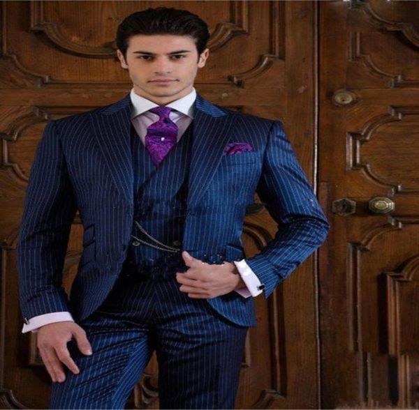 new custom design two buttons blue strips wedding groom tuxedos peak lapel groomsmen mens dinner blazer suits jacketpantsvestt1872824, Black;gray
new custom design two buttons blue strips wedding groom tuxedos peak lapel groomsmen mens dinner blazer suits jacketpantsvestt1872824, Black;gray
