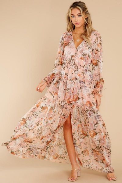 casual dresses long dress floral print deep v neck ruffles spring autumn bohemian beach chiffon ladies cardigan maxi women clothes, Black;gray