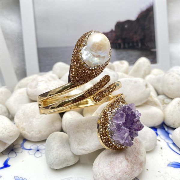 bangle natural baroque pearl amethyst electroplating bracelet ladies noble elegant fashion versatile atmospheric jewelry, Black
bangle natural baroque pearl amethyst electroplating bracelet ladies noble elegant fashion versatile atmospheric jewelry, Black