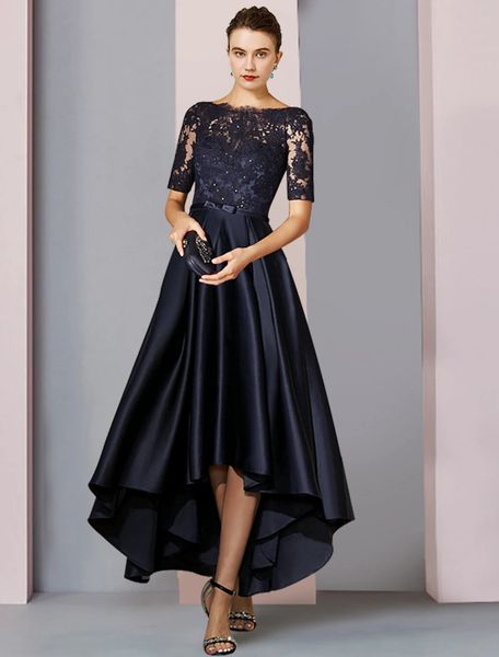 dark navy a-line plus size mother of the bride dress 2023 tea length half sleeve scoop satin short sleeve lace wedding guest party gowns, Black;red
dark navy a-line plus size mother of the bride dress 2023 tea length half sleeve scoop satin short sleeve lace wedding guest party gowns, Black;red