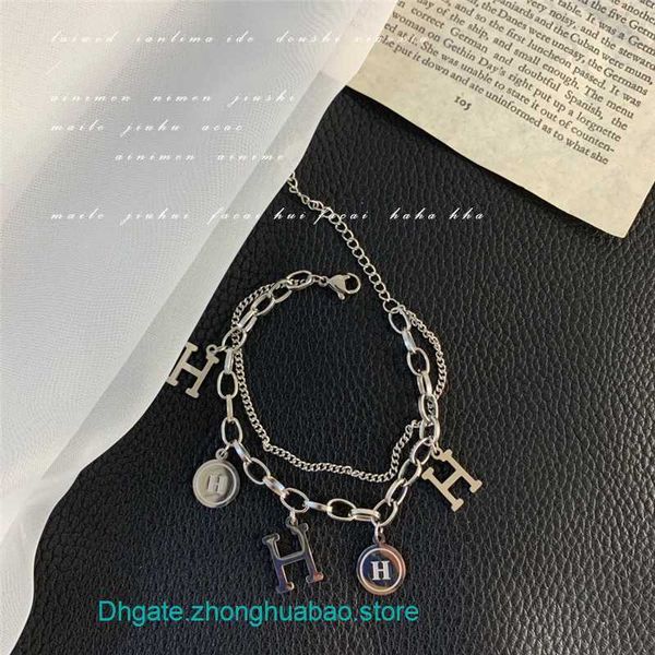 wholesale designer h ermes bracelets online store letter pendant double layer chain bracelet womens simple and cool style titanium steel col, Black
wholesale designer h ermes bracelets online store letter pendant double layer chain bracelet womens simple and cool style titanium steel col, Black