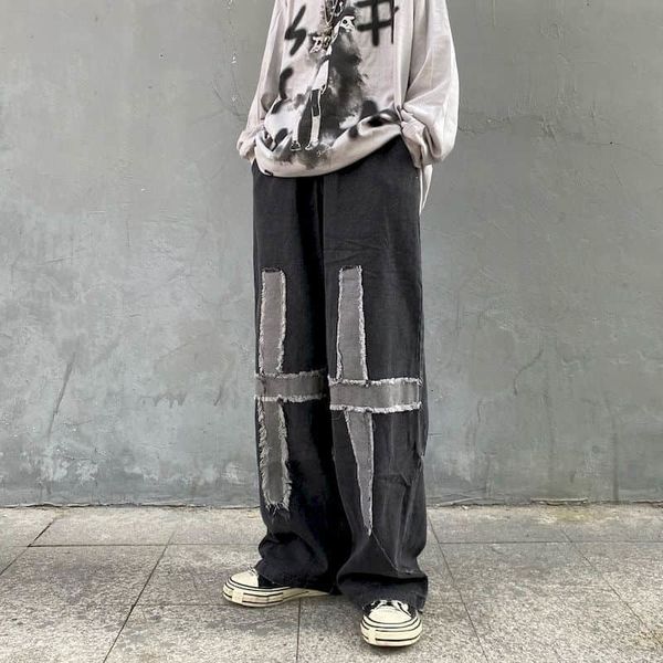 men's jeans godlikeu goth pants men wide leg jeans dark black high street cross loose wash patchwork straight baggy punk toursers 23052, Blue
men's jeans godlikeu goth pants men wide leg jeans dark black high street cross loose wash patchwork straight baggy punk toursers 23052, Blue