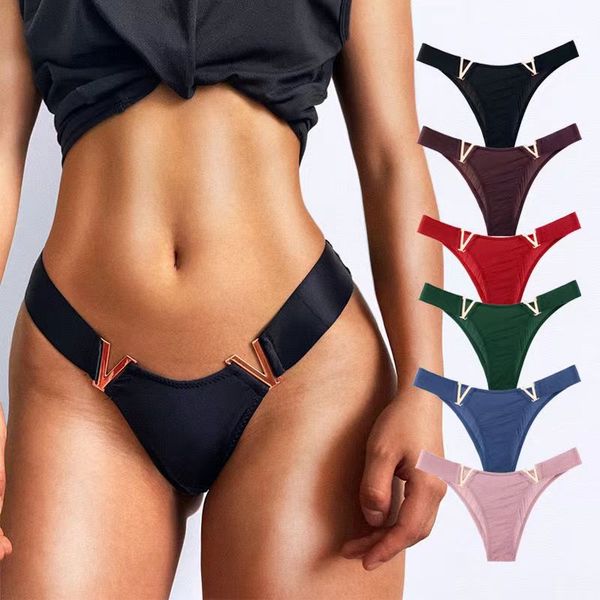 women's shorts low waist traceless gold buckle v letter hollow out sports thong briefs, White;black
women's shorts low waist traceless gold buckle v letter hollow out sports thong briefs, White;black