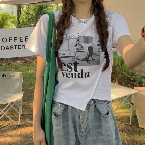 women's t-shirt stitching pattern summer short women asymmetrical tee shirt o-neck white short sleeve t-shirt y2k slim streetwear crop
women's t-shirt stitching pattern summer short women asymmetrical tee shirt o-neck white short sleeve t-shirt y2k slim streetwear crop