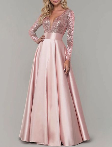 pink a-line women evening party dress floor length long sleeve v neck satin pleats sequin formal prom gowns robe de soiree, Black;red
pink a-line women evening party dress floor length long sleeve v neck satin pleats sequin formal prom gowns robe de soiree, Black;red