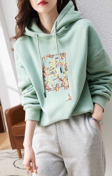 green hooded pullover sweater for women's loose fit spring and autumn season new versatile design sense coat spring fashion, Black
green hooded pullover sweater for women's loose fit spring and autumn season new versatile design sense coat spring fashion, Black