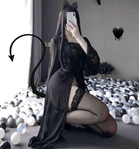 cosplay costume for women black pajams lace transparent robe set with thong erotic lingerie bellyband for ladies 2201054525735, Red;black
cosplay costume for women black pajams lace transparent robe set with thong erotic lingerie bellyband for ladies 2201054525735, Red;black