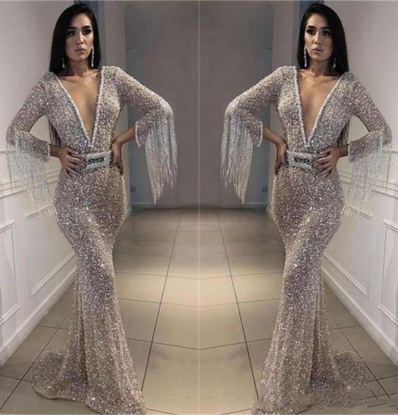 sparkly silver prom dresses bling bling sequined mermaid evening gowns deep v neck long sleeves with tassel arabic formal party dr1898101, Black
sparkly silver prom dresses bling bling sequined mermaid evening gowns deep v neck long sleeves with tassel arabic formal party dr1898101, Black