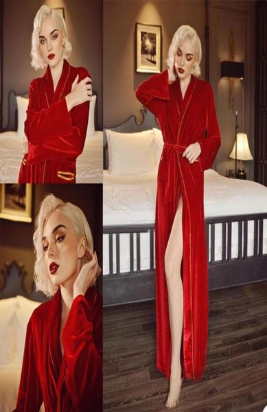 red velvet bridal sleepwear long sleeves thicken night robe with belt party nightgowns robes custom made8930587, White
red velvet bridal sleepwear long sleeves thicken night robe with belt party nightgowns robes custom made8930587, White