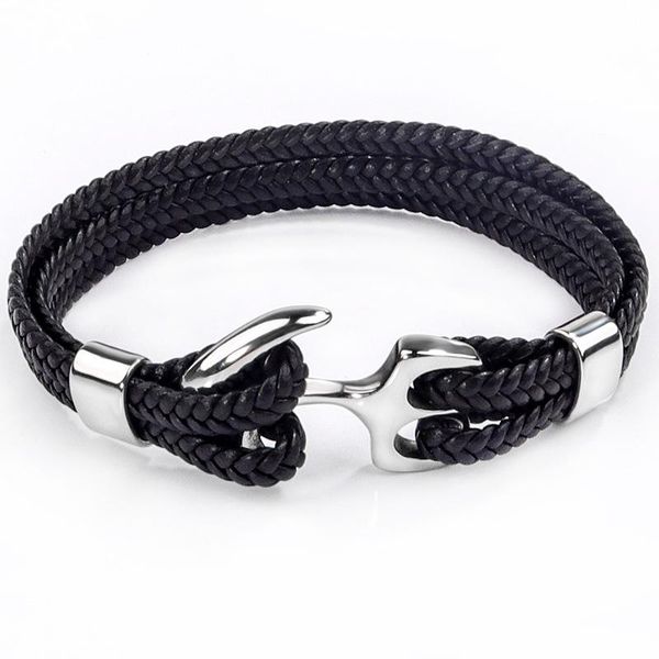 bangle high level customized men's leather titanium steel cowhide gold and silver ship anchor fashion charm bracelet, Black
bangle high level customized men's leather titanium steel cowhide gold and silver ship anchor fashion charm bracelet, Black