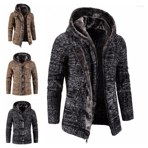 men's casual shirts winter cardigan warm plus velvet knitting wool medium length hooded single breasted vintage male thick sweater, White;black
men's casual shirts winter cardigan warm plus velvet knitting wool medium length hooded single breasted vintage male thick sweater, White;black