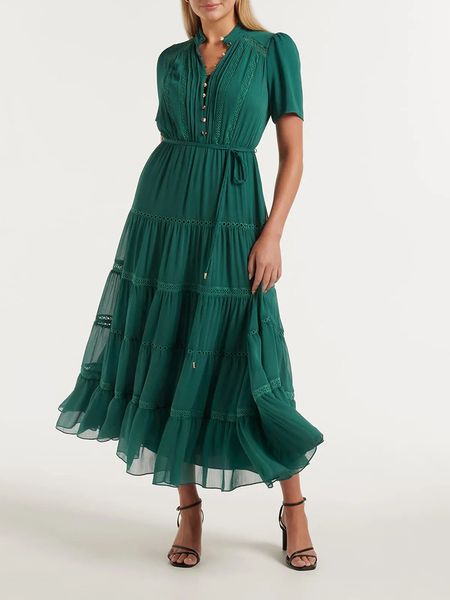 2023 designer dress robe solid color spliced v-neck short sleeve waist slim dress long dress large swing dress, Black;gray
2023 designer dress robe solid color spliced v-neck short sleeve waist slim dress long dress large swing dress, Black;gray