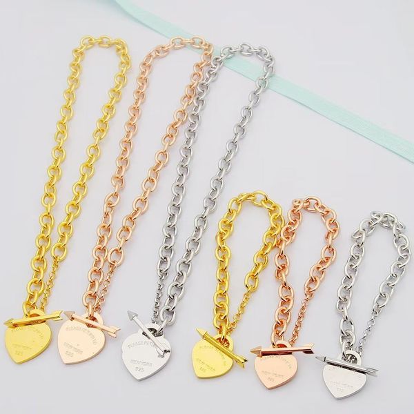 3 colors brass luxury necklaces peach heart arrow buckle thick bracelets women designer sets, Silver
3 colors brass luxury necklaces peach heart arrow buckle thick bracelets women designer sets, Silver
