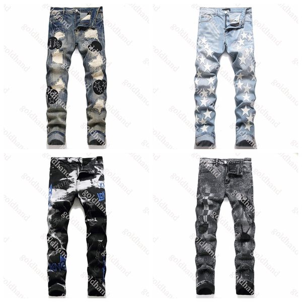 designer jeans mens trousers fashion rips holes slim motorcycle pants tide brand printed hip hop street jeans, Blue
designer jeans mens trousers fashion rips holes slim motorcycle pants tide brand printed hip hop street jeans, Blue