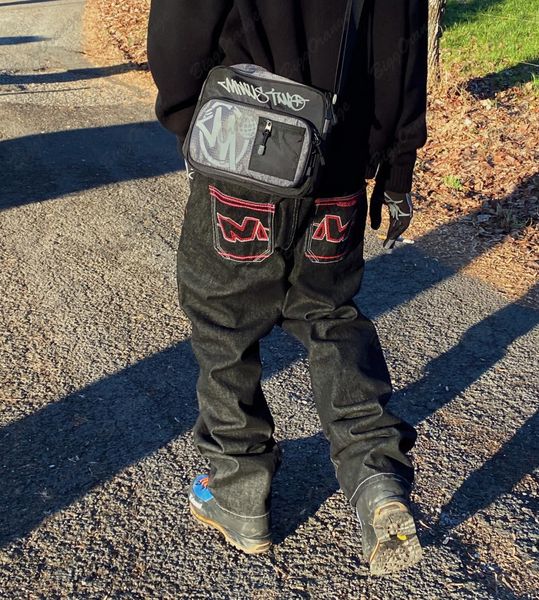men's jeans letter embroidered multi-pocket street vintage jeans loose straight pants wide-leg pants men and women couple low rise je, Blue
men's jeans letter embroidered multi-pocket street vintage jeans loose straight pants wide-leg pants men and women couple low rise je, Blue