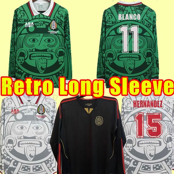 long sleeve retro edition mexico soccer jerseys vintage world 98 cup shirt blanco hernandez classic football uniforms kit 1998 home away 201, Black;yellow
long sleeve retro edition mexico soccer jerseys vintage world 98 cup shirt blanco hernandez classic football uniforms kit 1998 home away 201, Black;yellow