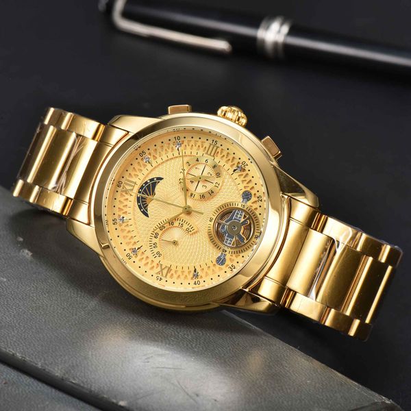 2023 men's quartz watch business fashion watch phl42mm sun moon watch luxury design all steel solid strap, Slivery;brown
2023 men's quartz watch business fashion watch phl42mm sun moon watch luxury design all steel solid strap, Slivery;brown