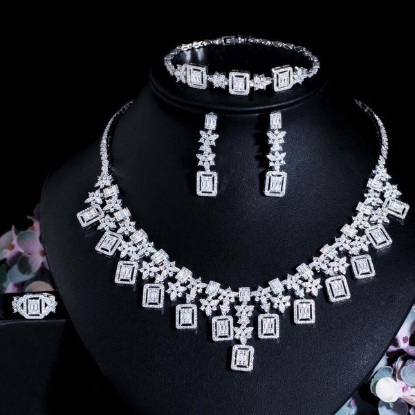 necklace cwwzircons european cz paved 4 pcs women wedding banquet necklace earrings bracelet ring bridal jewelry sets for party wear t648, Silver
necklace cwwzircons european cz paved 4 pcs women wedding banquet necklace earrings bracelet ring bridal jewelry sets for party wear t648, Silver