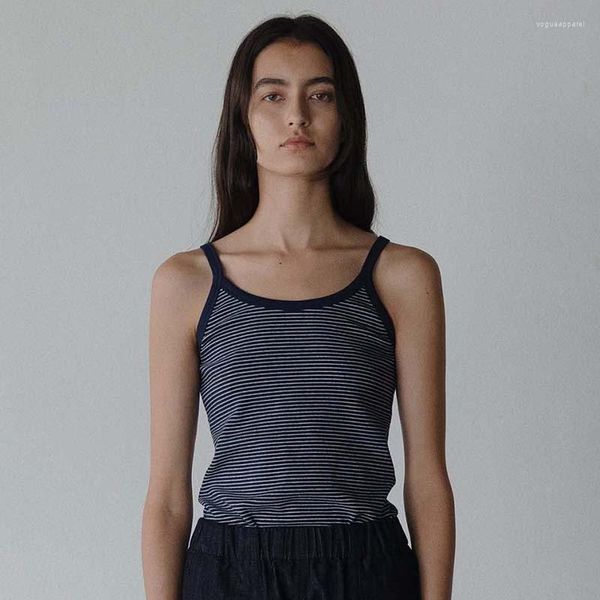 women's tanks 2023 spring and summer women high-end knitted halter outer wear striped vest with small sling, White 
women's tanks 2023 spring and summer women high-end knitted halter outer wear striped vest with small sling, White