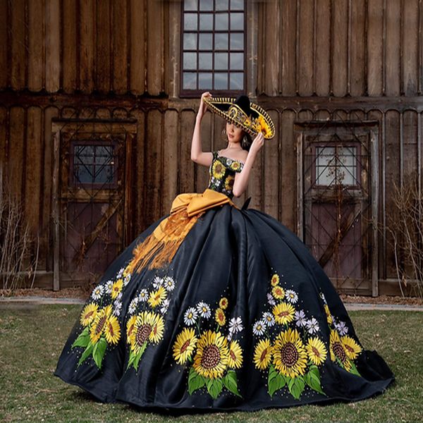 sun flower embroidery princess quinceanera dresses off shoulder black mexican charro prom sweet 16 dresses vestidos de 15 anos, Blue;red
sun flower embroidery princess quinceanera dresses off shoulder black mexican charro prom sweet 16 dresses vestidos de 15 anos, Blue;red
