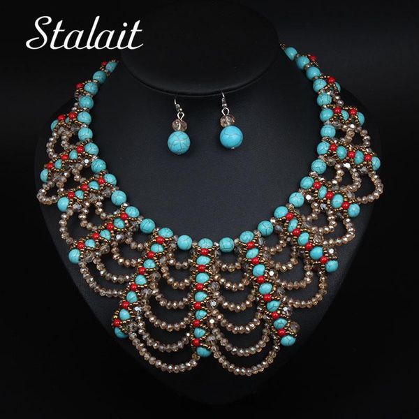 necklace exaggerated bohemian blue beads woven crystal jewelry set necklace and earring fake collar retro women accessories wholesale, Silver
necklace exaggerated bohemian blue beads woven crystal jewelry set necklace and earring fake collar retro women accessories wholesale, Silver