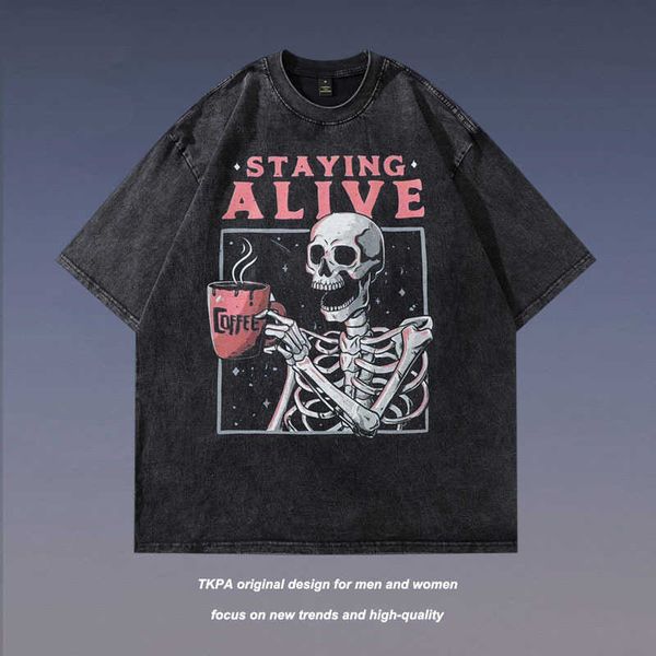 tkpa american street black washed old t-shirt ins couple loose vintage men and women short sleeve summer tide, White;black
tkpa american street black washed old t-shirt ins couple loose vintage men and women short sleeve summer tide, White;black