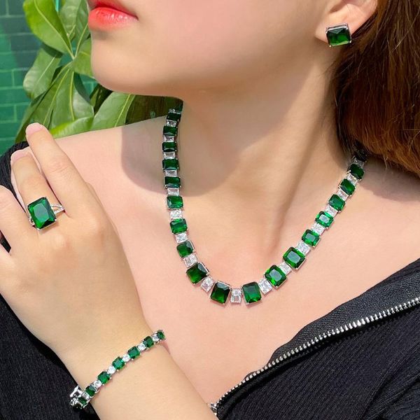 necklace cwwzircons 4 pcs luxury dark green square cubic zirconia nigerian dubai jewelry sets bridal wedding costume accessories t624, Silver
necklace cwwzircons 4 pcs luxury dark green square cubic zirconia nigerian dubai jewelry sets bridal wedding costume accessories t624, Silver