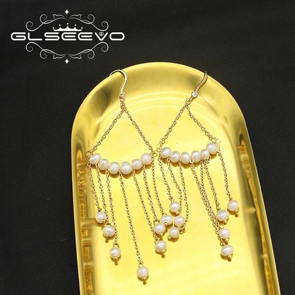 knot glseevo natural pearls tassel shining long drop earrings for women 2022 french elegance luxury earrings wedding jewelry ge1165, Silver
knot glseevo natural pearls tassel shining long drop earrings for women 2022 french elegance luxury earrings wedding jewelry ge1165, Silver