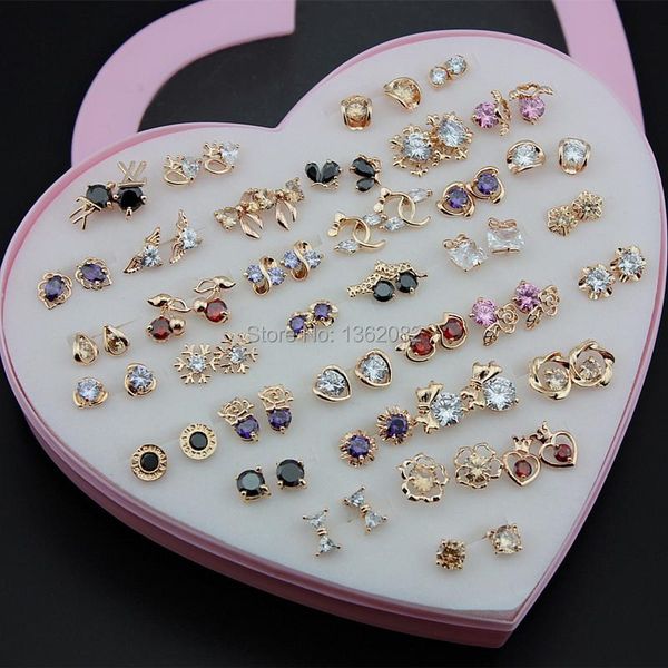 stud 36 pairs/lot girl women's charming rose gold earrings mixed colors shiny zircon stud earrings gift me175, Golden;silver
stud 36 pairs/lot girl women's charming rose gold earrings mixed colors shiny zircon stud earrings gift me175, Golden;silver
