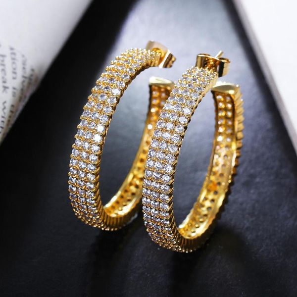 huggie 37 mm hoop earring gold/white plated brass metal micro pave shiny cubic zirconia big circle hoop earrings jewelry, Golden;silver
huggie 37 mm hoop earring gold/white plated brass metal micro pave shiny cubic zirconia big circle hoop earrings jewelry, Golden;silver