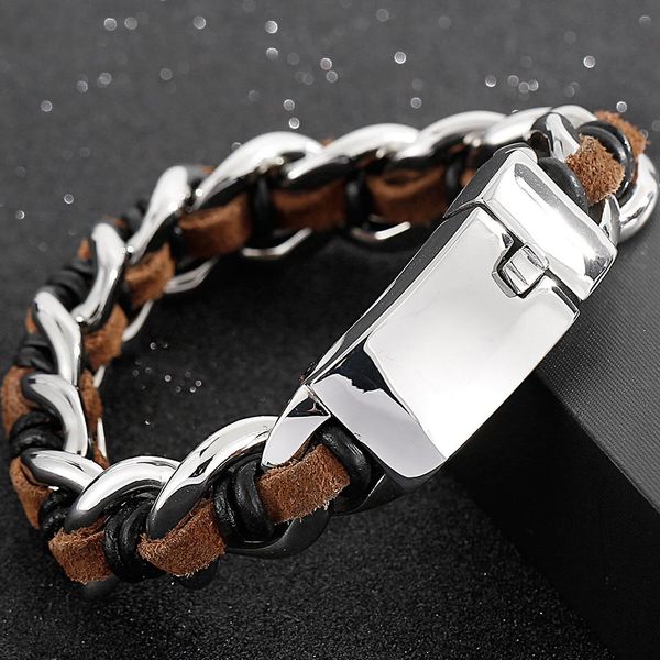 bangle handmade leather wrap bracelet men boys bracelets titanium stainless steel men's biker jewellery accessories cuff bangle male, Black
bangle handmade leather wrap bracelet men boys bracelets titanium stainless steel men's biker jewellery accessories cuff bangle male, Black