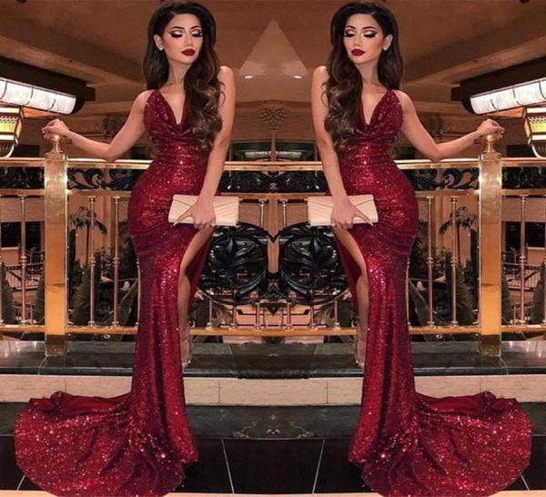 2019 burgundy v neck sequin mermaid prom dresses split high slits vestidos de fiesta sweep train formal long evening party prom go4304619, Black
2019 burgundy v neck sequin mermaid prom dresses split high slits vestidos de fiesta sweep train formal long evening party prom go4304619, Black