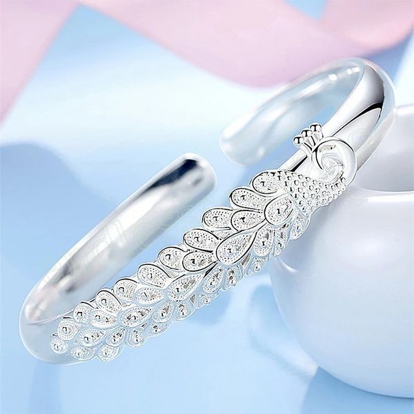 925 sterling silver fine peacock opening screen bracelets bangles for women fashion wedding jewelry adjustable holiday gifts, Black
925 sterling silver fine peacock opening screen bracelets bangles for women fashion wedding jewelry adjustable holiday gifts, Black