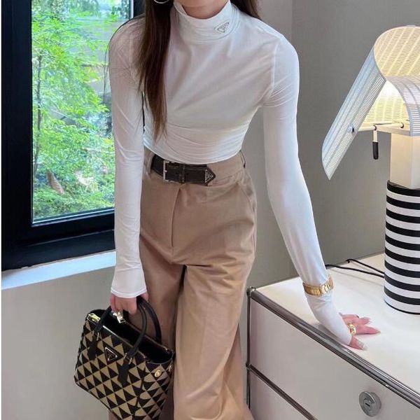2023women t shirts long sleeves high neck spring autumn outwears for lady slim tees shirts with letters budge tshirt fashion style shirt6, Black
2023women t shirts long sleeves high neck spring autumn outwears for lady slim tees shirts with letters budge tshirt fashion style shirt6, Black