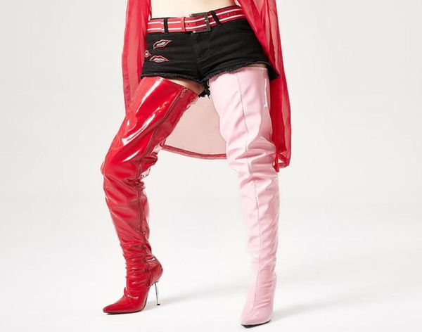 crotch boots thigh high fetish long boots 12cm extreme high heel overtheknee shiny matte patent pu leather women boots1034160, Black
