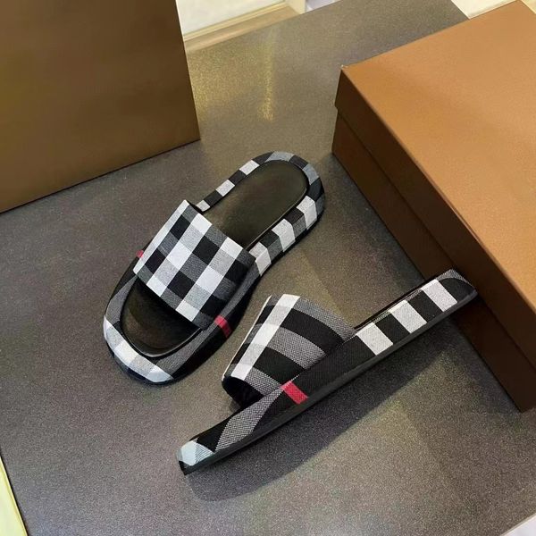 fashion leather stitching checkerboard flat sandals designer style new beach slippers, Black
fashion leather stitching checkerboard flat sandals designer style new beach slippers, Black