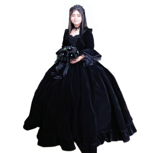 unique black velvet gothic quinceanera dresses with jacket flare sleeve ball gown medieval party gowns junior girls cosplay dress, Blue;red
unique black velvet gothic quinceanera dresses with jacket flare sleeve ball gown medieval party gowns junior girls cosplay dress, Blue;red